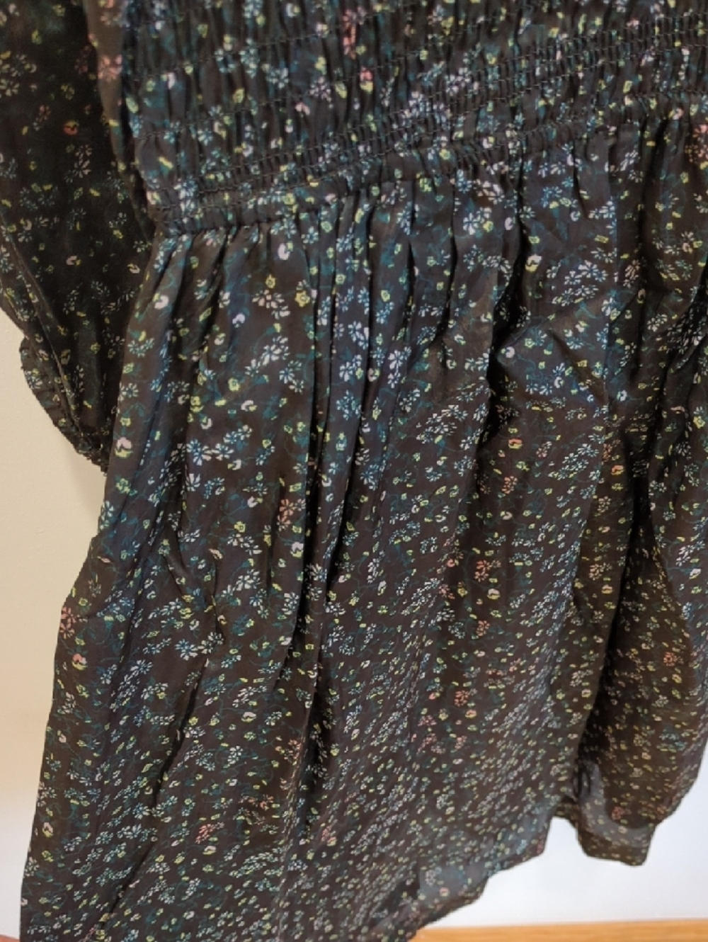 Cottage Prairie Boho Girly Apiece Apart Black Floral Smocked Mini Dress Size 8 - Picture 6 of 9